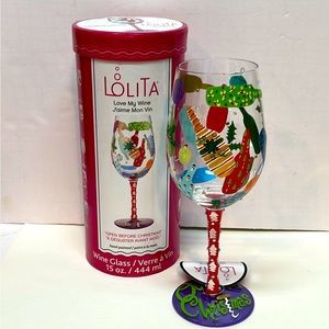 Lolita OPEN BEFORE CHRISTMAS Hand Painted Wine Glass 6011252 NEW IN BOX